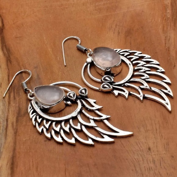 Jewelry - Rose quartz angel wings earrings